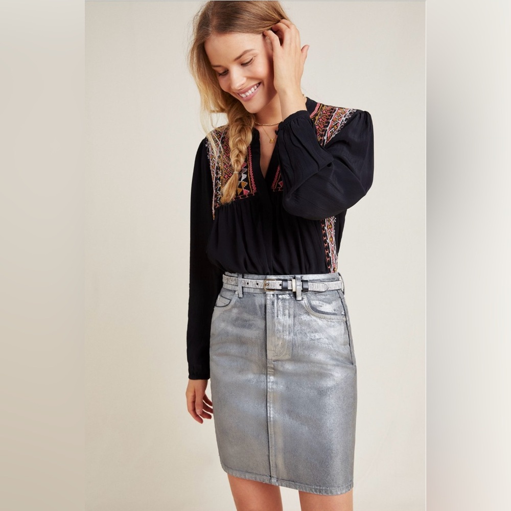 PILCRO 100% Cotton Metallic Silver Coated Pencil Skirt. Size 6. New, never worn.